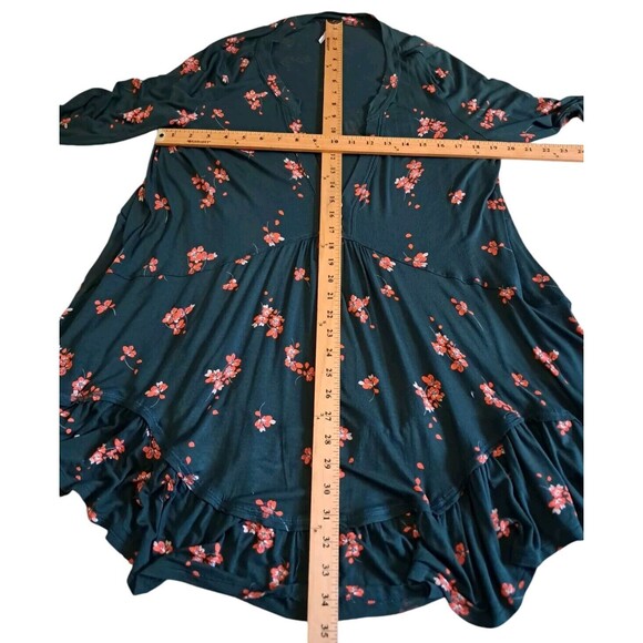 Free People Green Floral Flowy Long Sleeve Boho Plunge Neck Mini Dress Medium - Picture 12 of 12